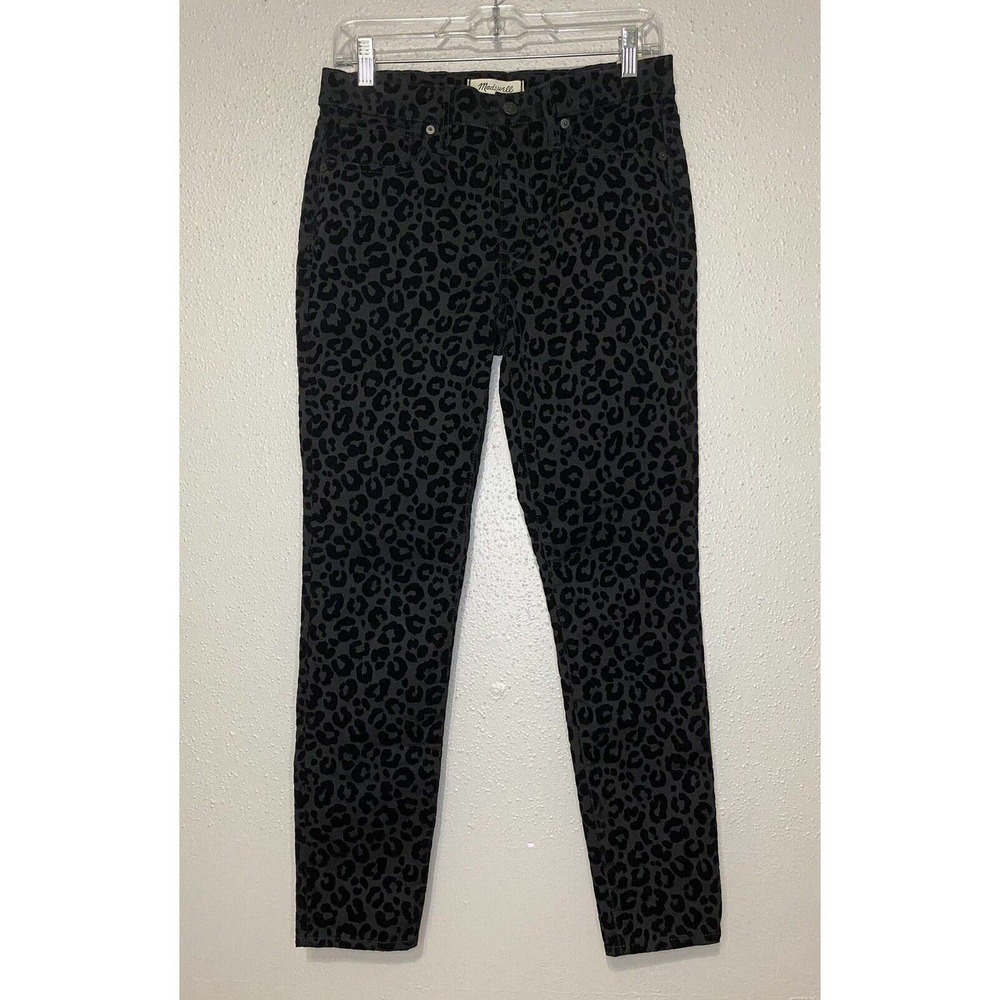 Madewell‎ Jeans Womens 27 Black 9” Midrise Skinny Flocked Leopard Denim Animal